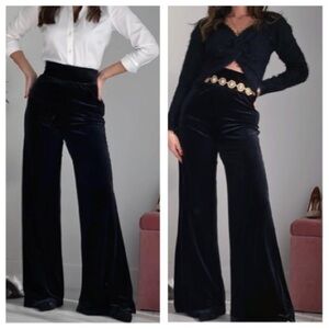 Lovers & Friends High Waisted Black Velvet Wide Leg Holiday Pants sz S